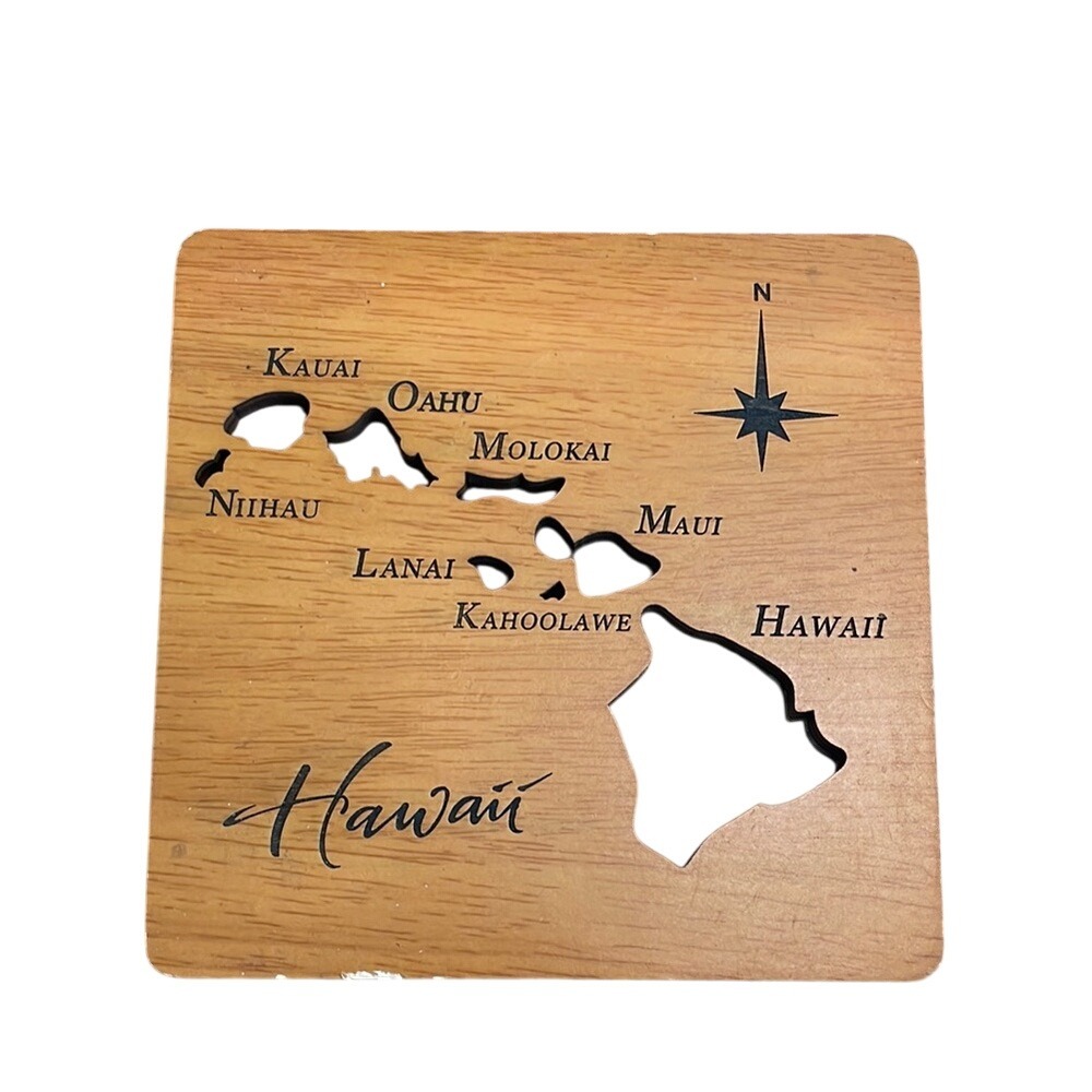 Hawaii Islands Map Wood Coaster Souvenir Decor Home‎ Bar